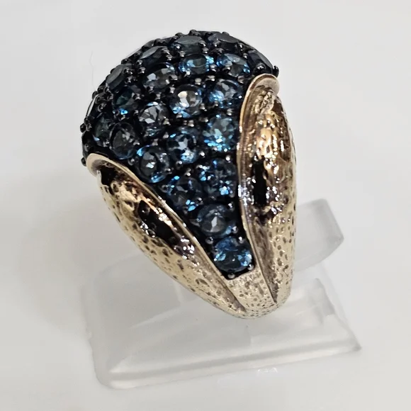 Genuine 5.10 Carat London Blue Topaz Ring Sterling Silver Gold Vermeil Size